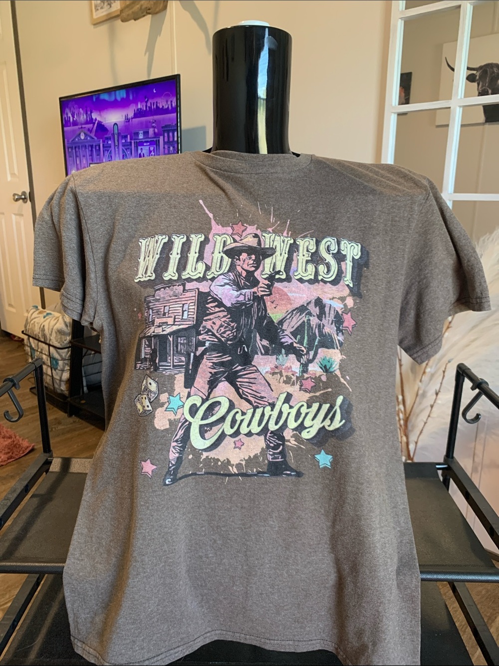 #40 Delta Brown Wild West Cowboys Graphic Tee with Pastel Accents